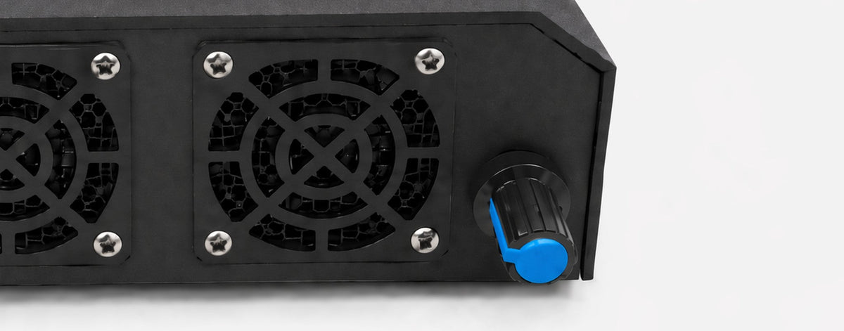 Close-up of the AURA Boost fans and BOOST dial