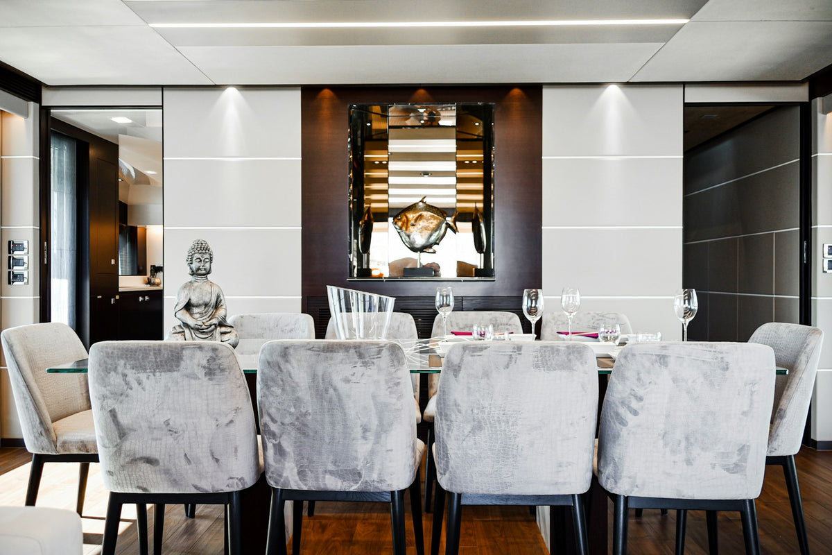 Bright modern yacht dining salon